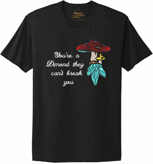 Crystal mushroom, positive message in embroidery - t-shirt