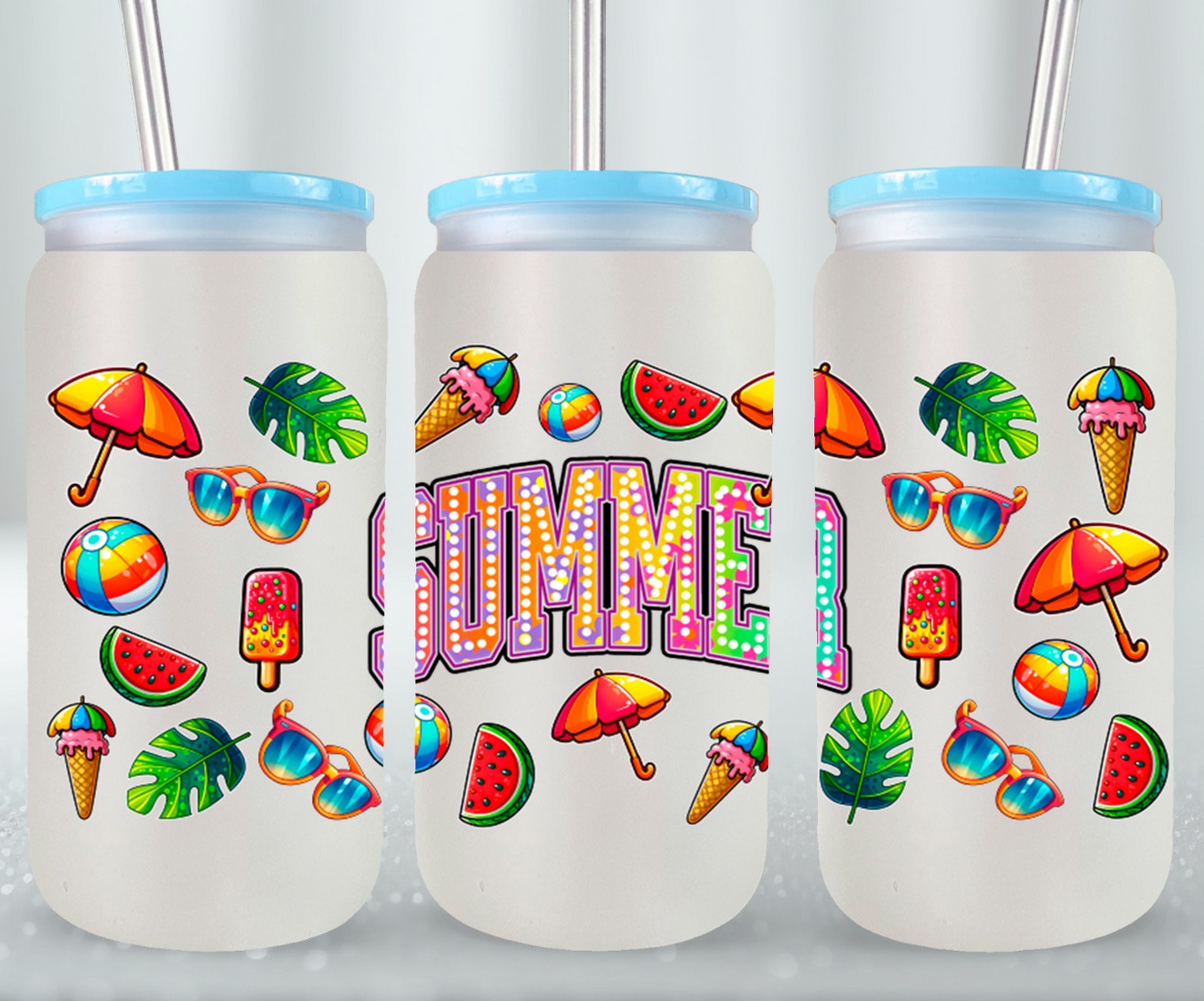 Summer Rainbow Flowers-10671 - glass can