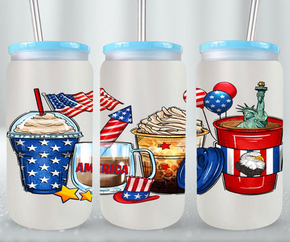 4th of July Coffee Cups - glass can