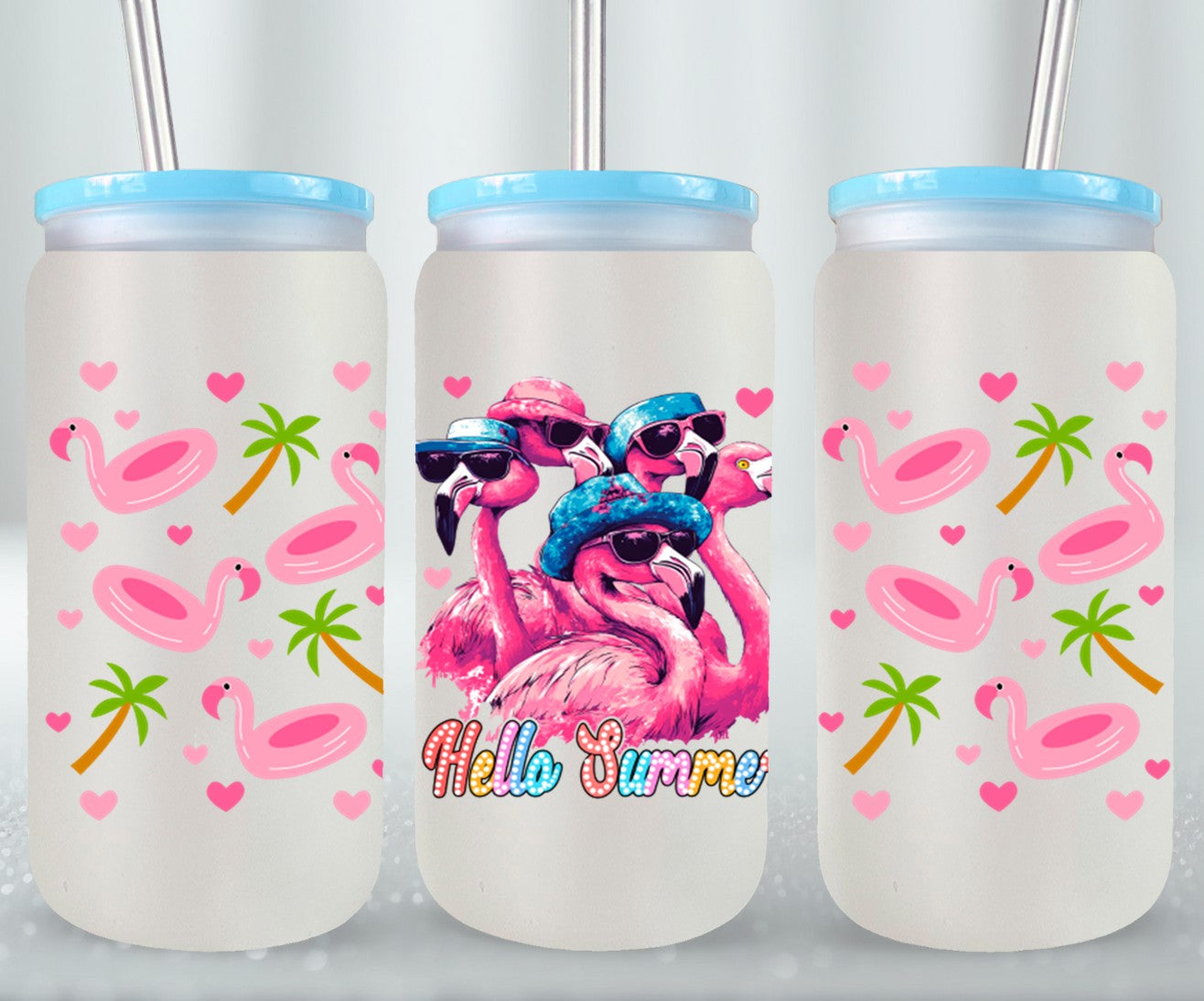 Cute Flamingo Hello Summer-10658 - glass can