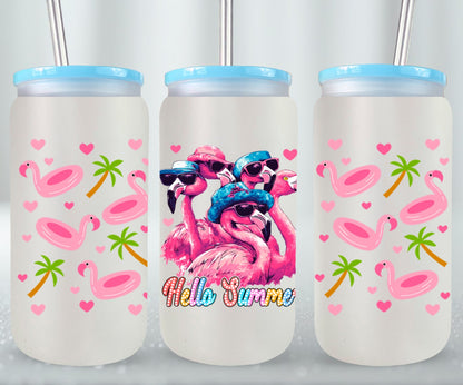 Cute Flamingo Hello Summer-10658 - glass can