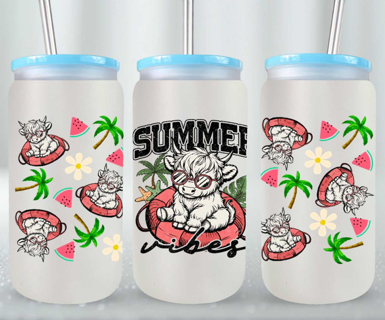 Summer Highland Cow-10670 - glass can