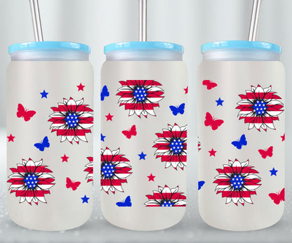 Sunflower USA Flag - glass can