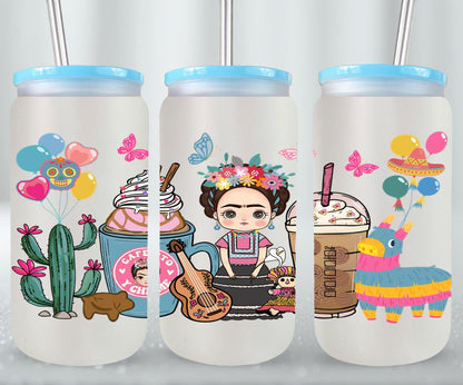 Cafecito y Chisme Mexican Girl-10057 - glass can