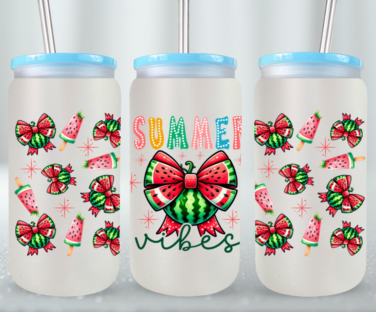 Summer Vibes Watermelon Coquette Bow-10672 - glass can