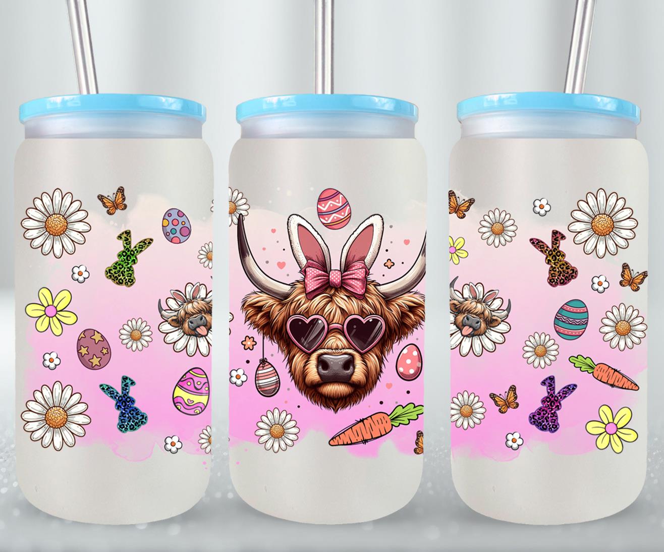 Highland Cow Easter-10401 - glass can