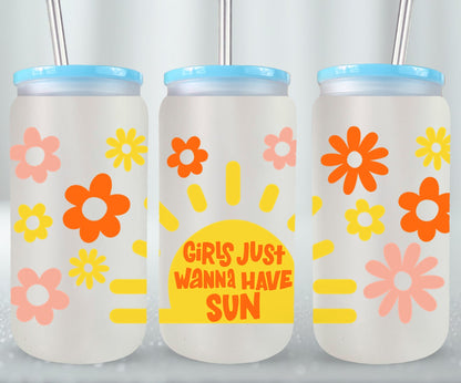 Girls Just Wanna Have Sun Floral-10684 - glass can