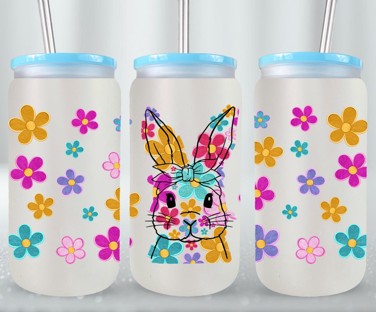 Embroidered Easter Bunny - glass can
