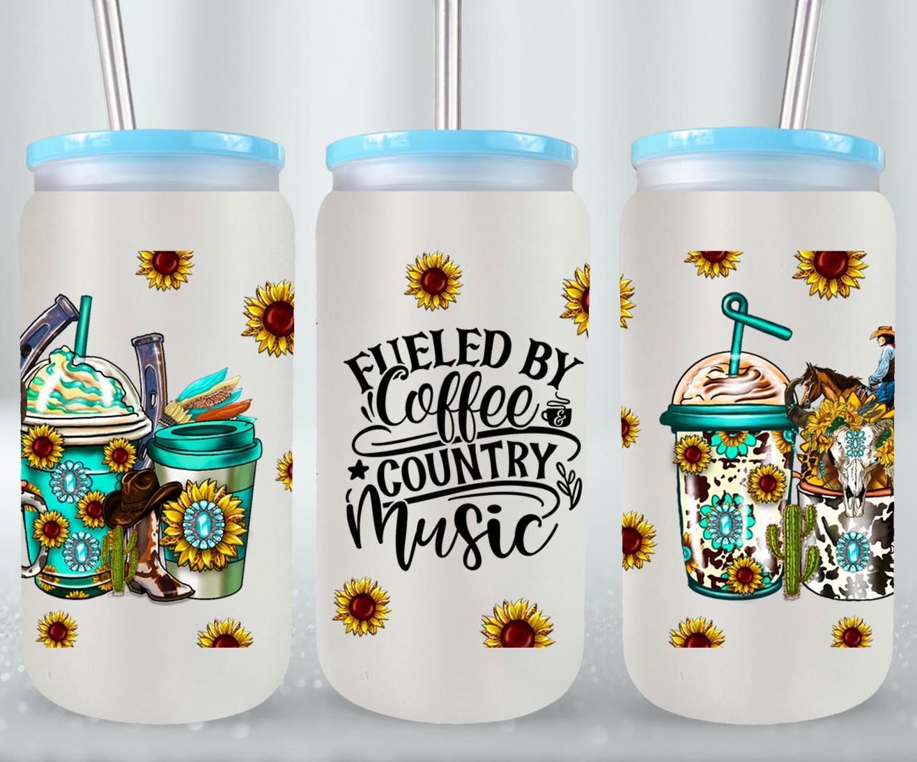 Fueled By Coffee And Country Music-10470 - glass can