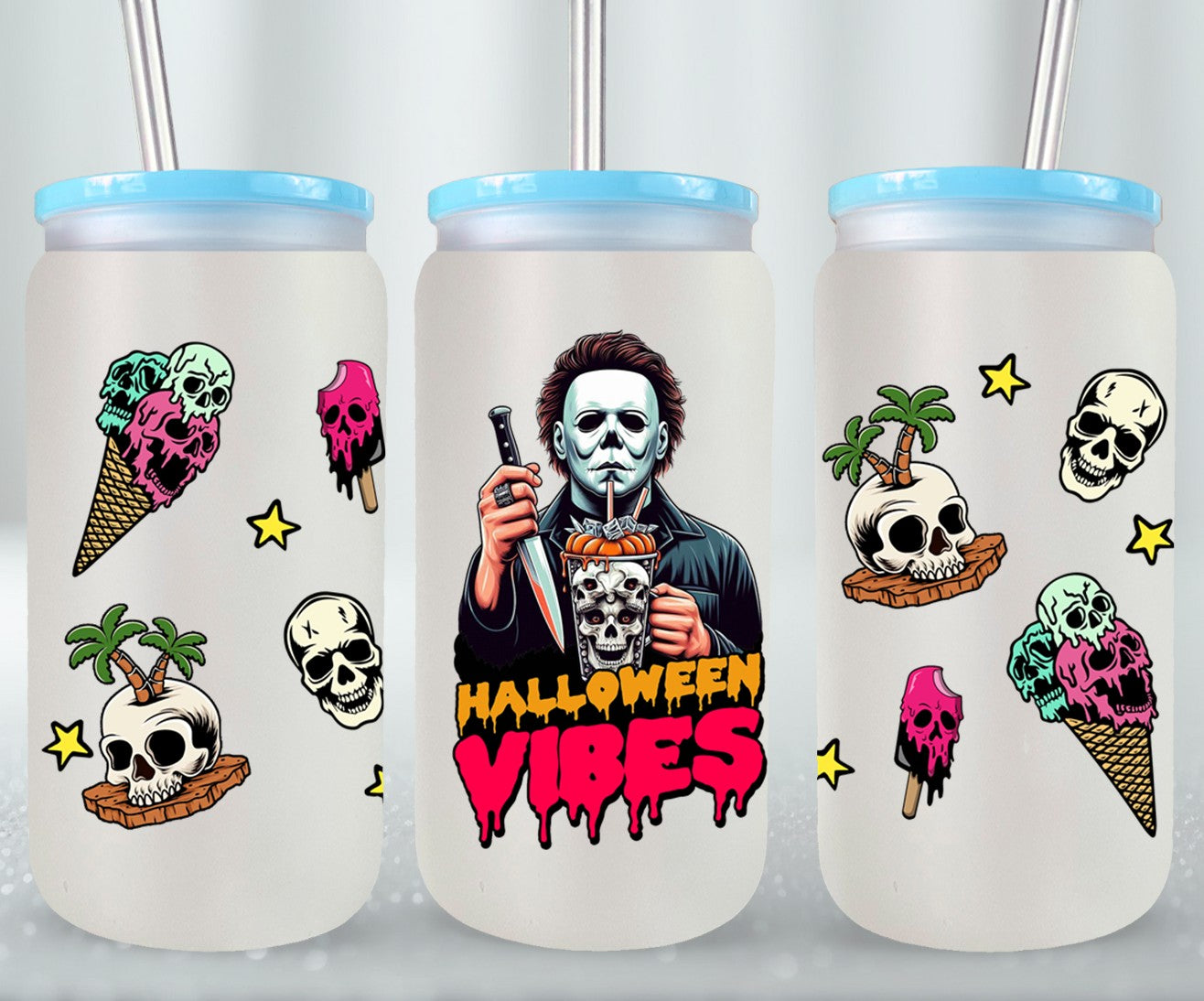 Halloween Vibes-10761 glass can bamboo lids - glass can