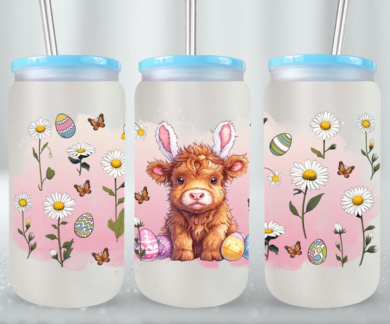 Highland Cow Easter-10402 - glass can