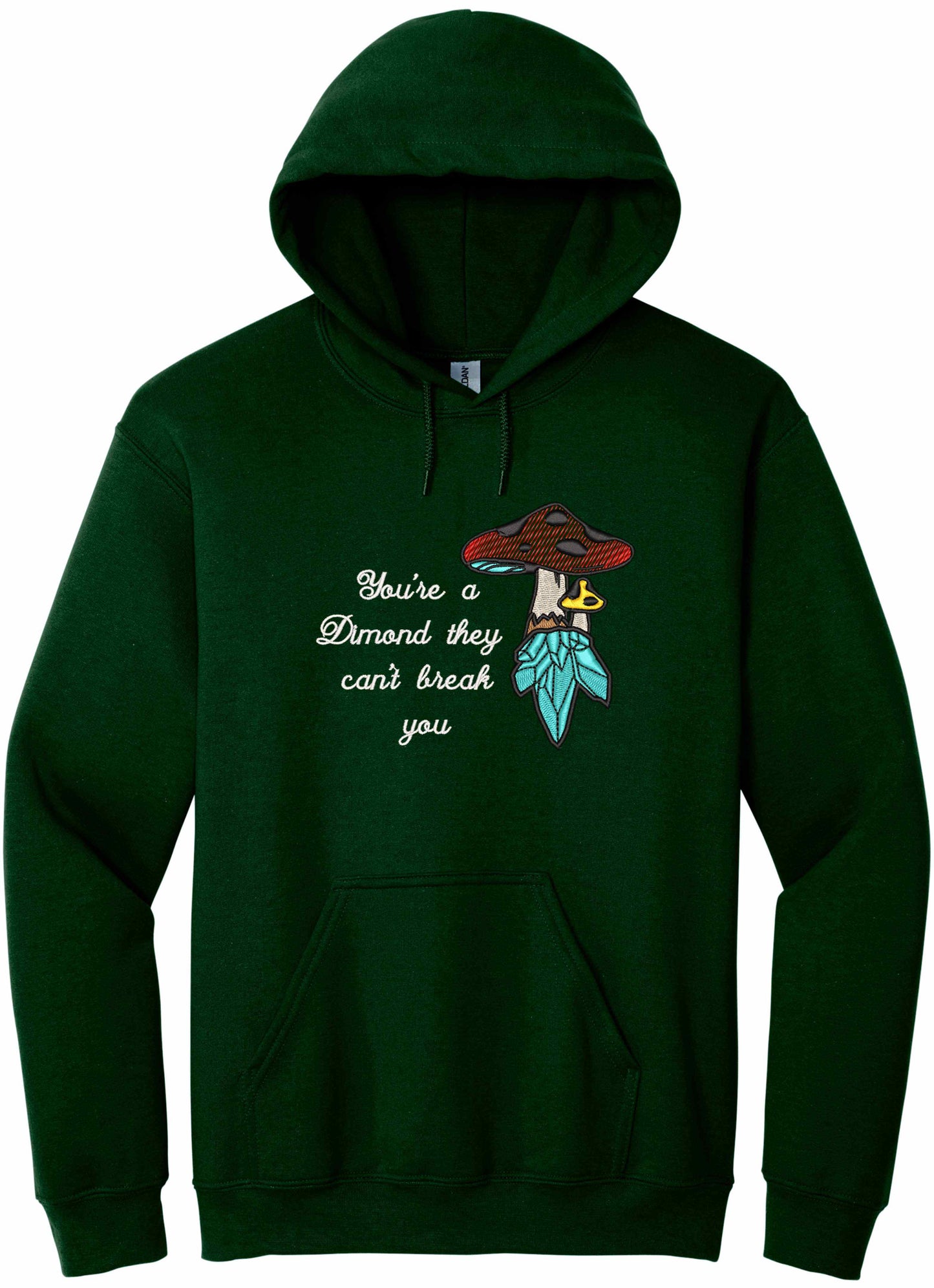 Crystal mushroom, positive message in embroidery - hoodie