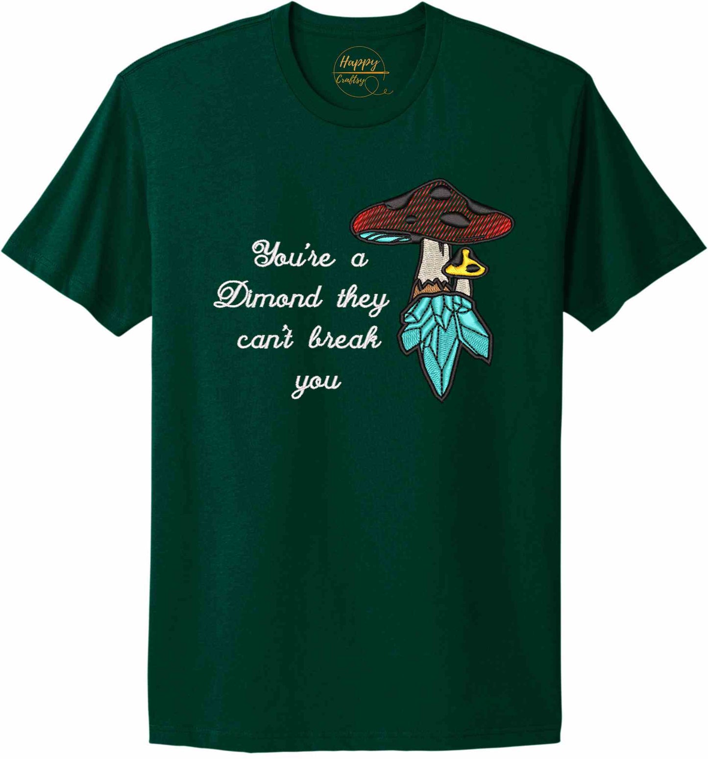 Crystal mushroom, positive message in embroidery - t-shirt