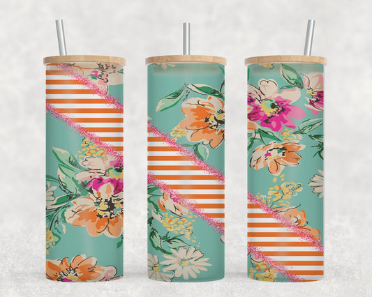 Vintage Flower Orange Stripe - glass can
