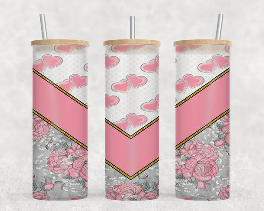 Pink Vee Flower - glass can