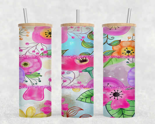 Three Flower Pink - glass can