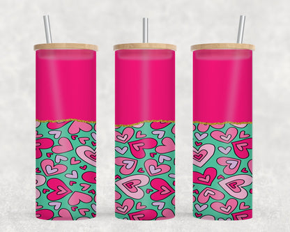 Pink Hearts Teal-10596 - glass can