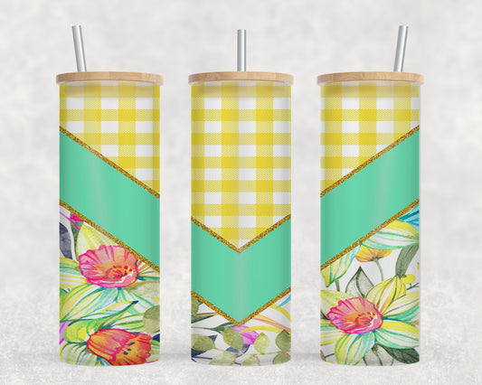 Check Flower Vee Slpit-10567 - glass can