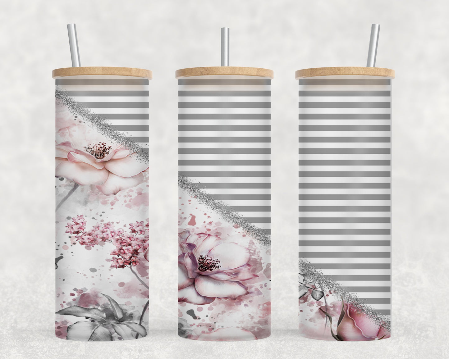 Pink Grey Flower-10595 - glass can