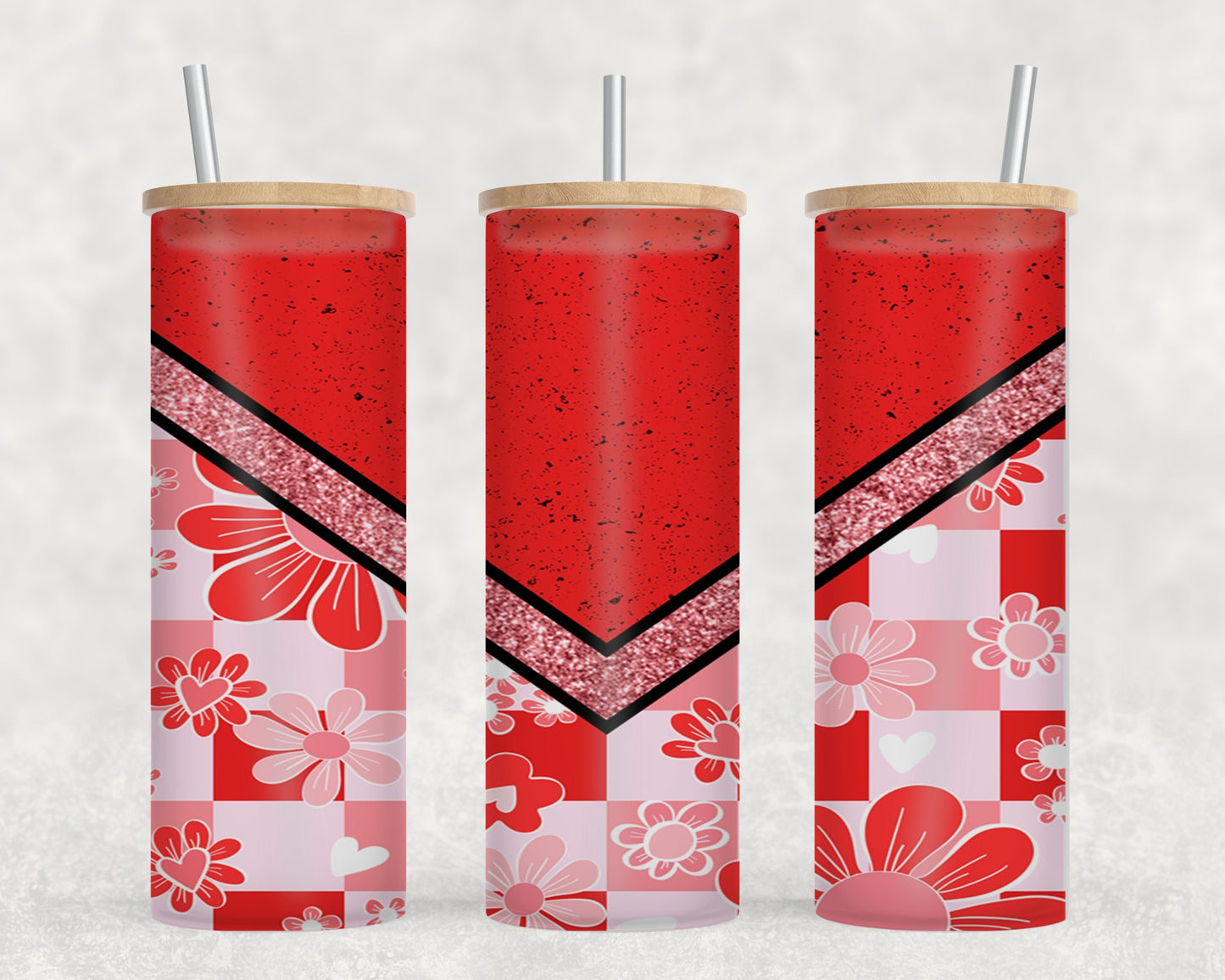 Retro Red Vee Flower - glass can