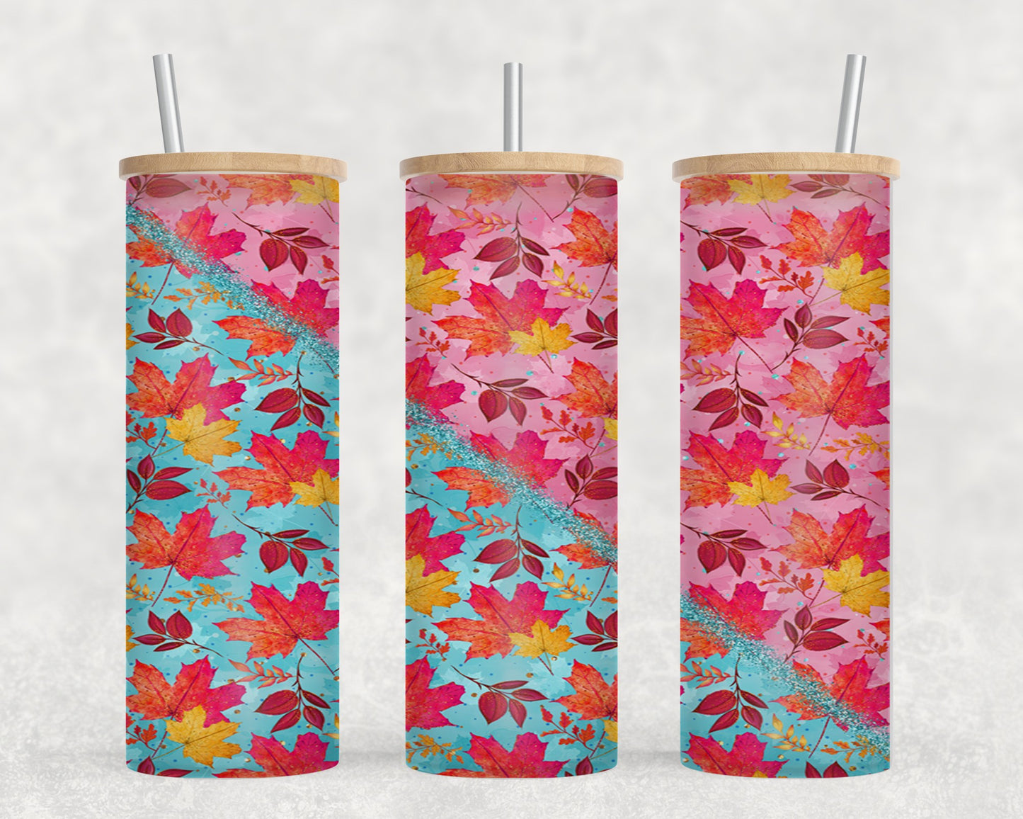 Autumn BLue Leaves-10558 - glass can