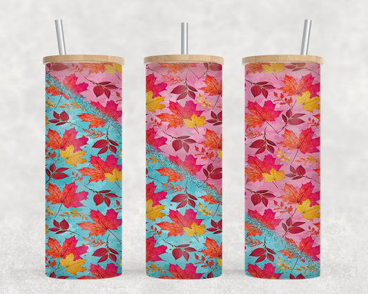 Autumn BLue Leaves-10558 - glass can