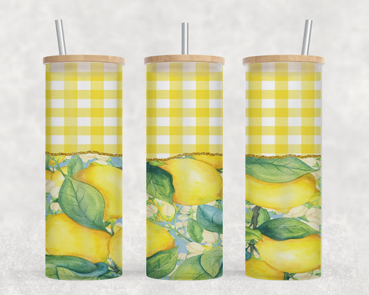 Lemons Plaid - glass can
