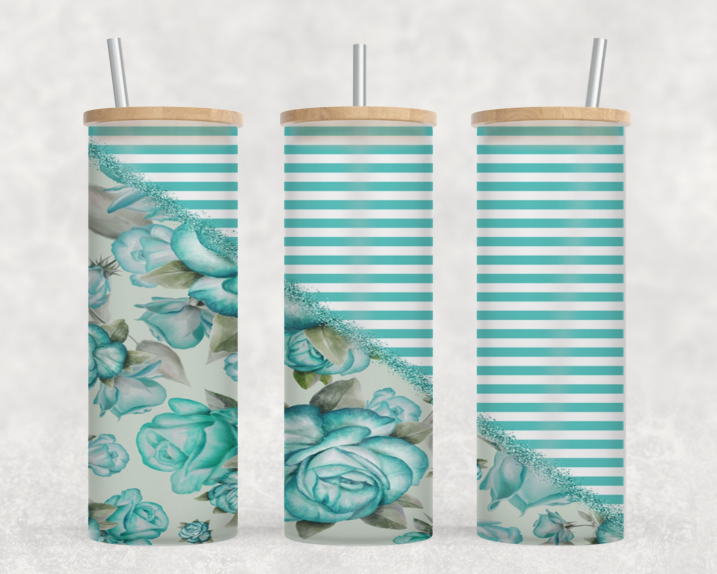 Flower Split Teal-10579 - glass can