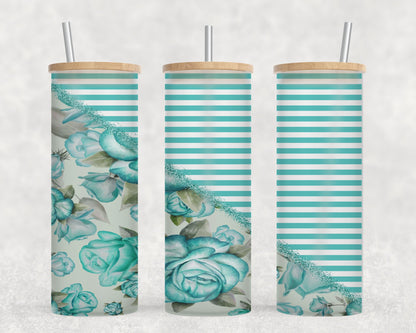 Flower Split Teal-10579 - glass can