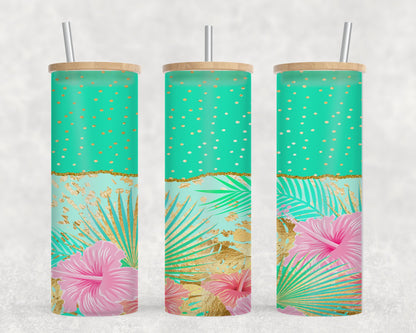 Teal Spot Flower - glass can