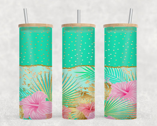 Teal Spot Flower - glass can