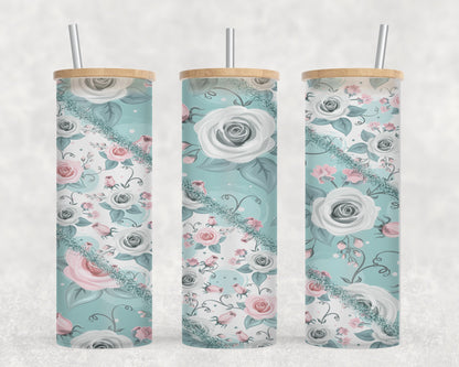 Flower Split Blue-10576 - glass can