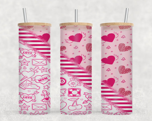 Pink Sketch Love - glass can