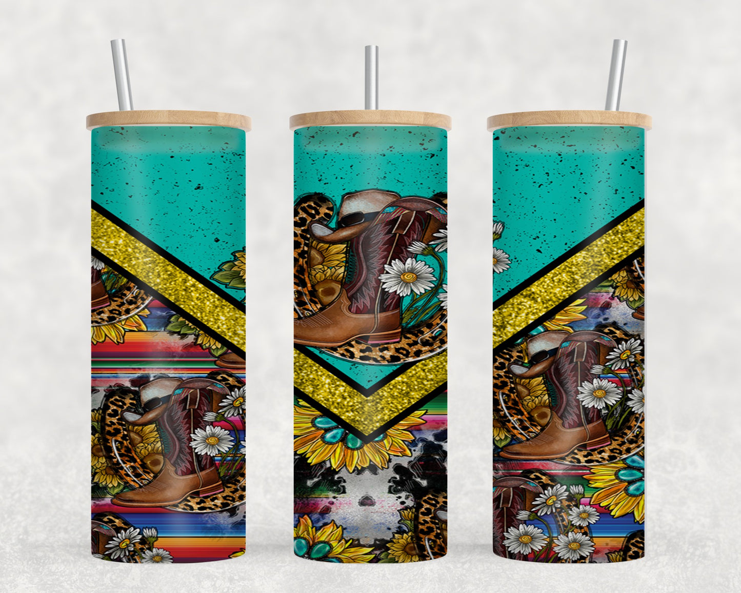 Cowboy Boots Vee Sunflower-10569 - glass can