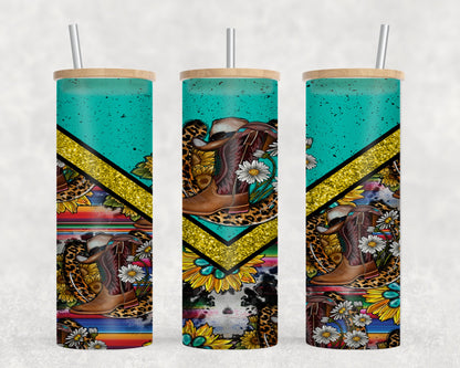 Cowboy Boots Vee Sunflower-10569 - glass can