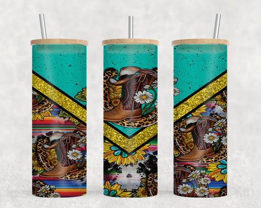 Cowboy Boots Vee Sunflower-10569 - glass can