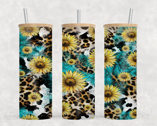 Leopard Turq Cow Sun - glass can