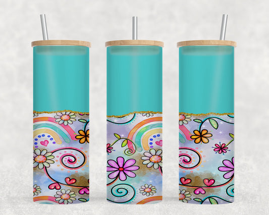 Flower Rainbow Blue-10575 - glass can