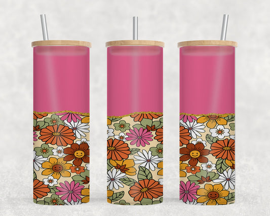Rerto Pink Flowers - glass can