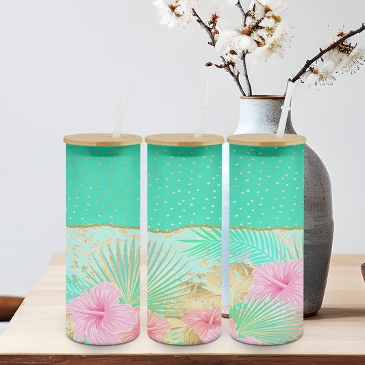 Teal Spot Flower - glass can
