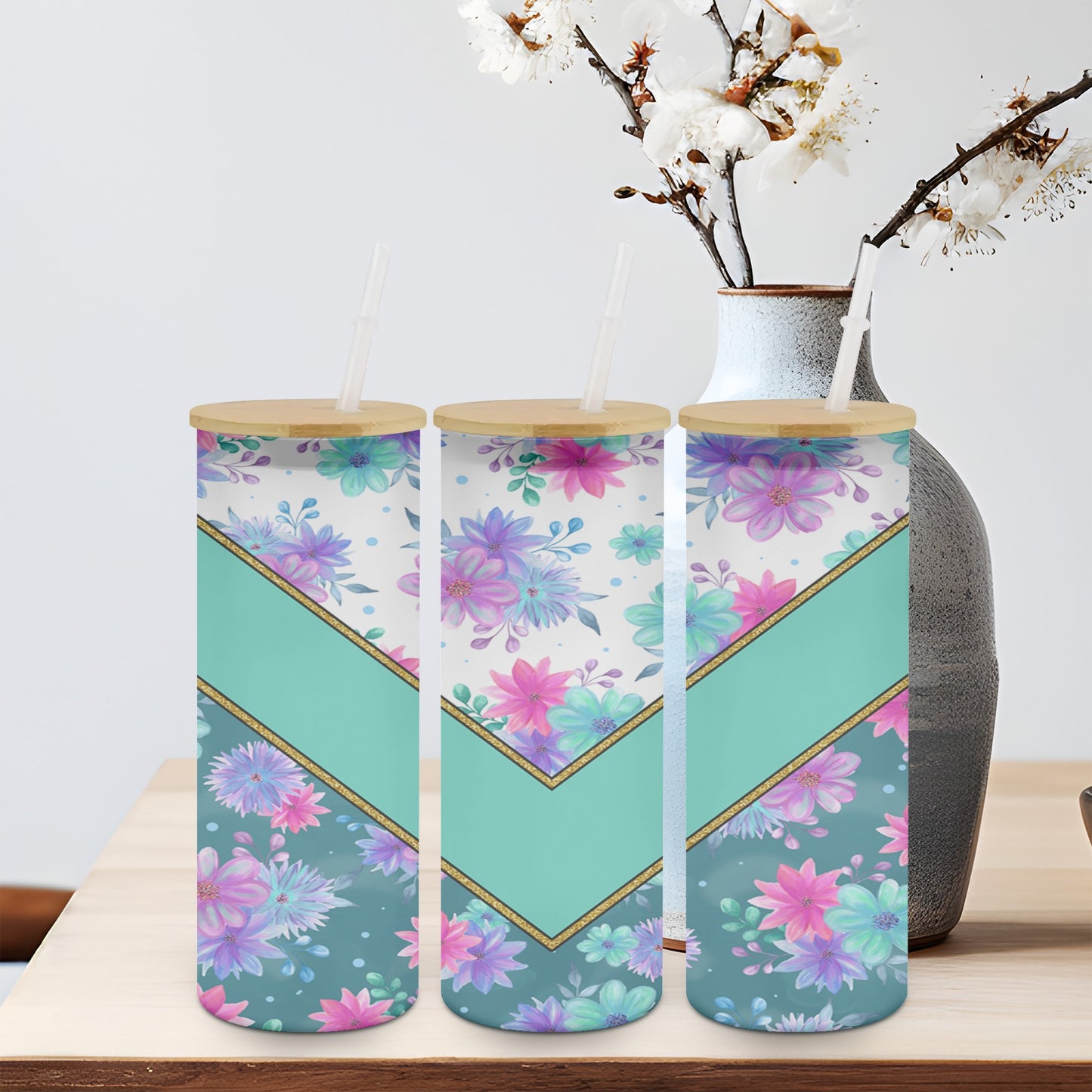 Green Vee Flower-10585 - glass can