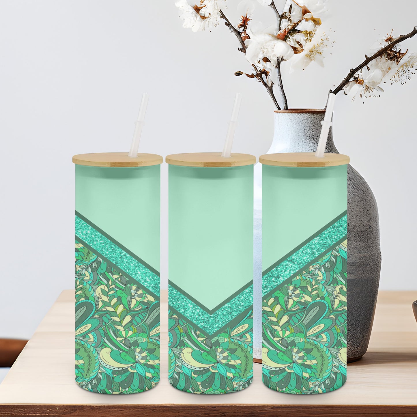 Abstract Flower Green-10554 - glass can