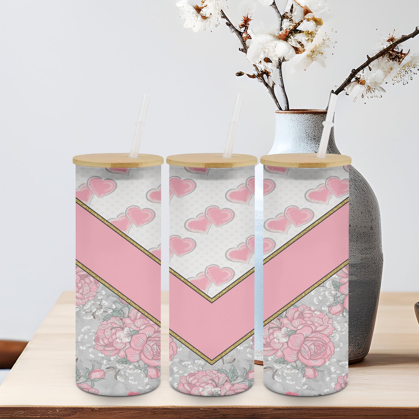 Pink Vee Flower-10598 - glass can