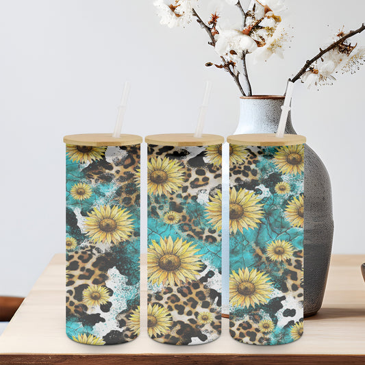 Leopard Turq Cow Sun - glass can