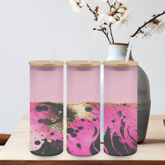 Pink Black Abstract - glass can