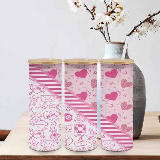 Pink Sketch Love - glass can