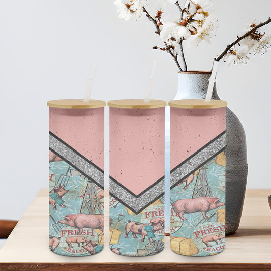 Pink Vee Pig - glass can