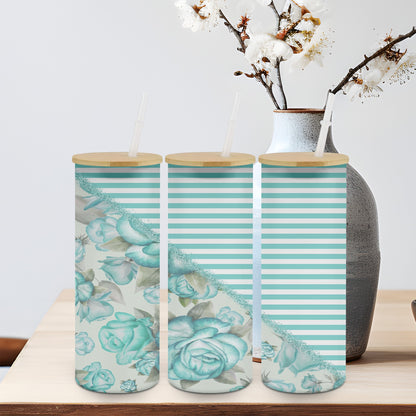 Flower Split Teal-10579 - glass can