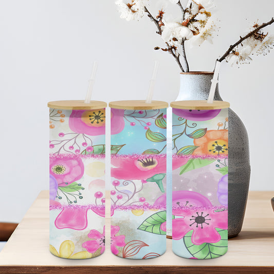 Three Flower Pink - glass can