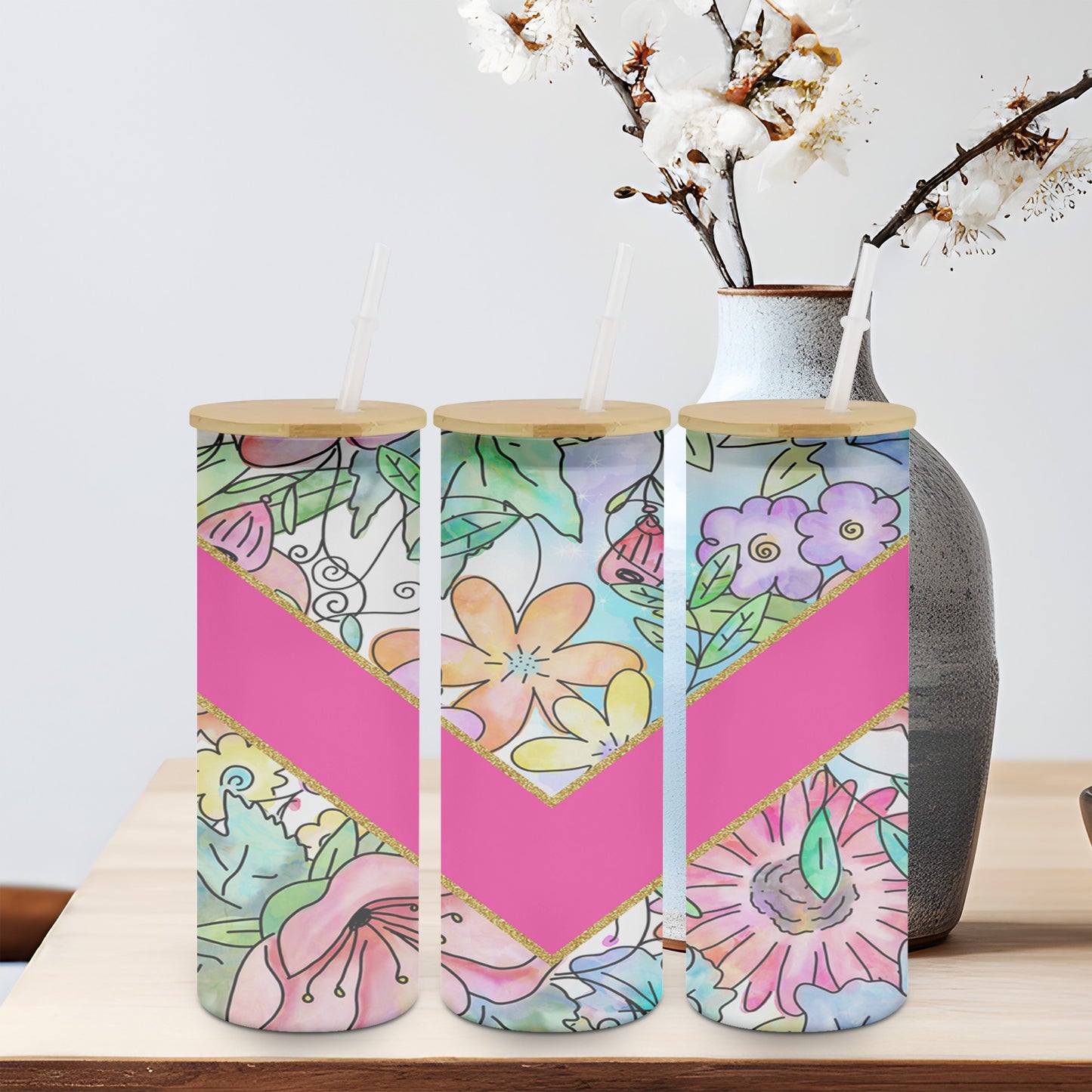 Flower Vee Split-10582 - glass can